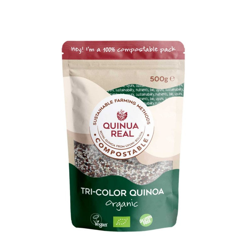Quinoa Real grano tricolor · 500g en envase 100% compostable